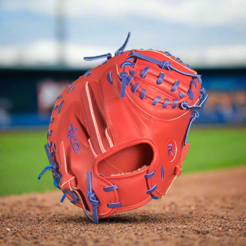 32.5 inch Flash glove catchers mitt, right hand thrower,  red, with royal blue laces.