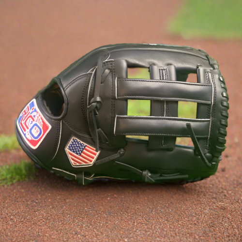 13 inch Flash Glove, right hand thrower, black, with black laces with an H web.