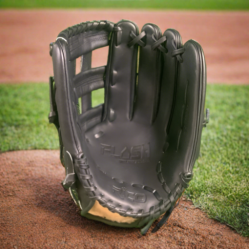 13 inch Flash Glove, right hand thrower, black, with black laces with an H web.