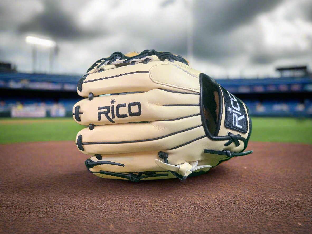 11.50 inch Flash Glove, right hand thrower, black and cream, black laces, black Rico patch, i web.