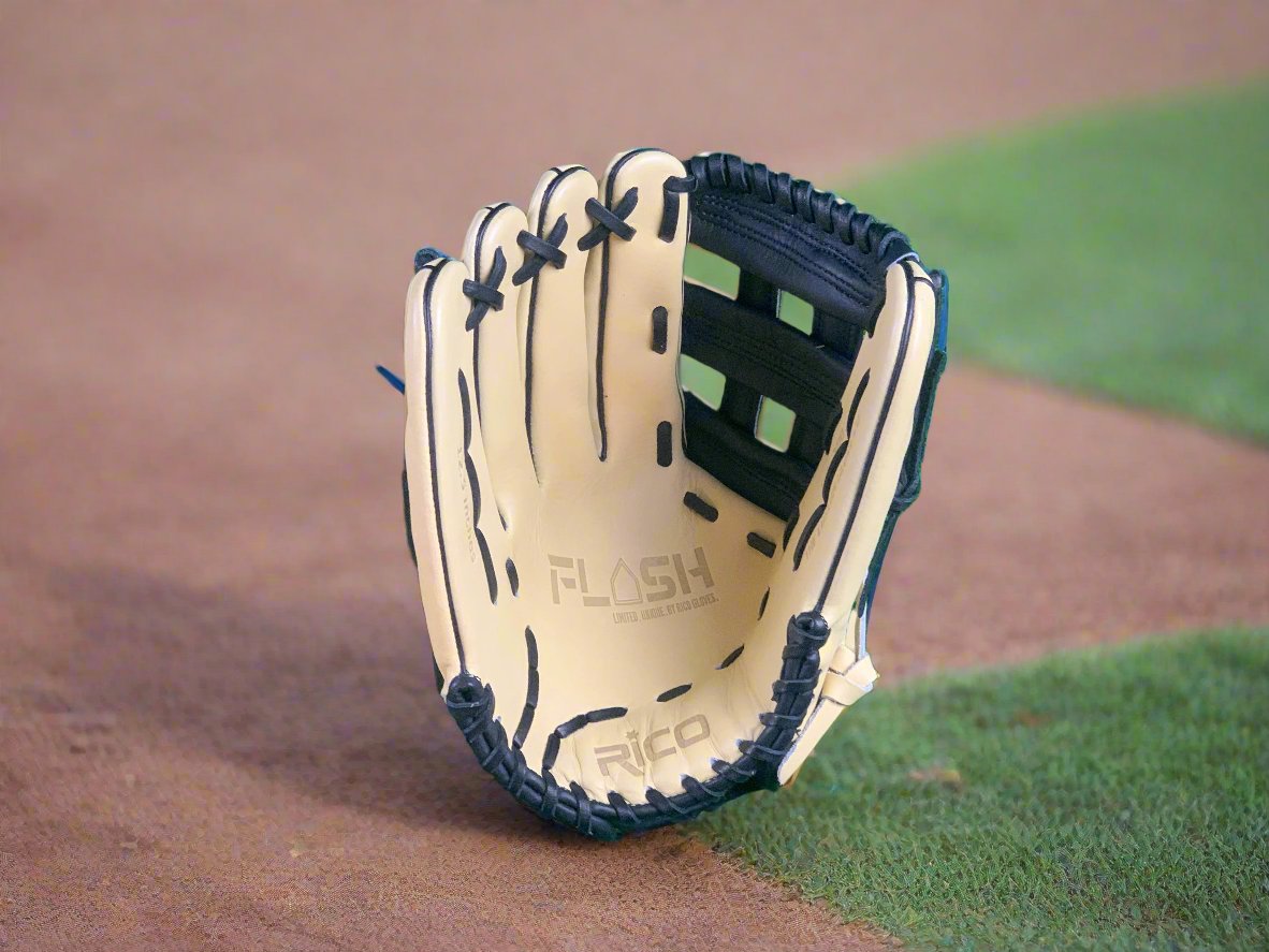 12.50 inch Flash Glove, left hand thrower, cream glove, black H web, black laces.