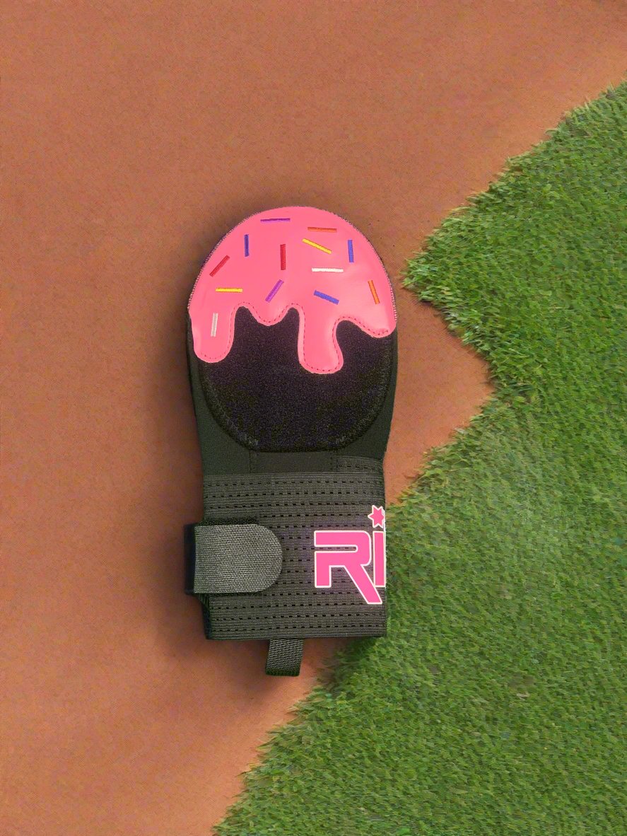 Rico Limited Edition ice cream sliding mitt in pink with sprinkles.