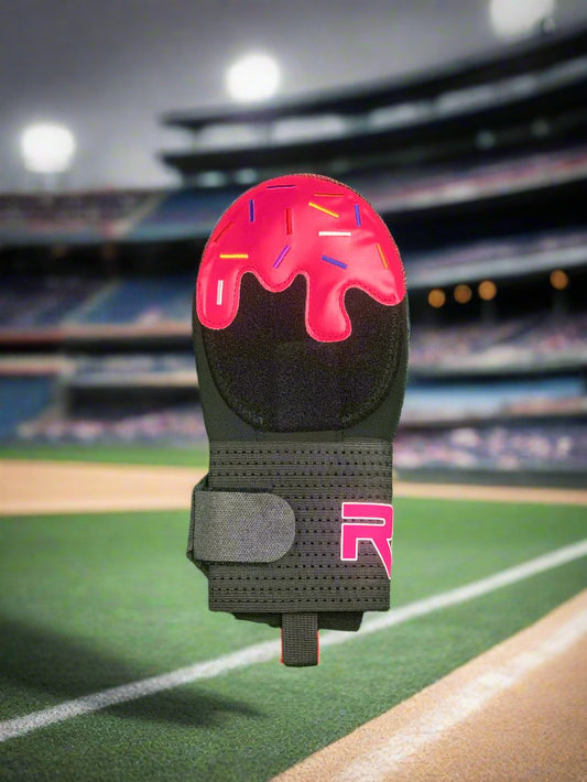 Rico Limited Edition ice cream sliding mitt in rose red with sprinkles.