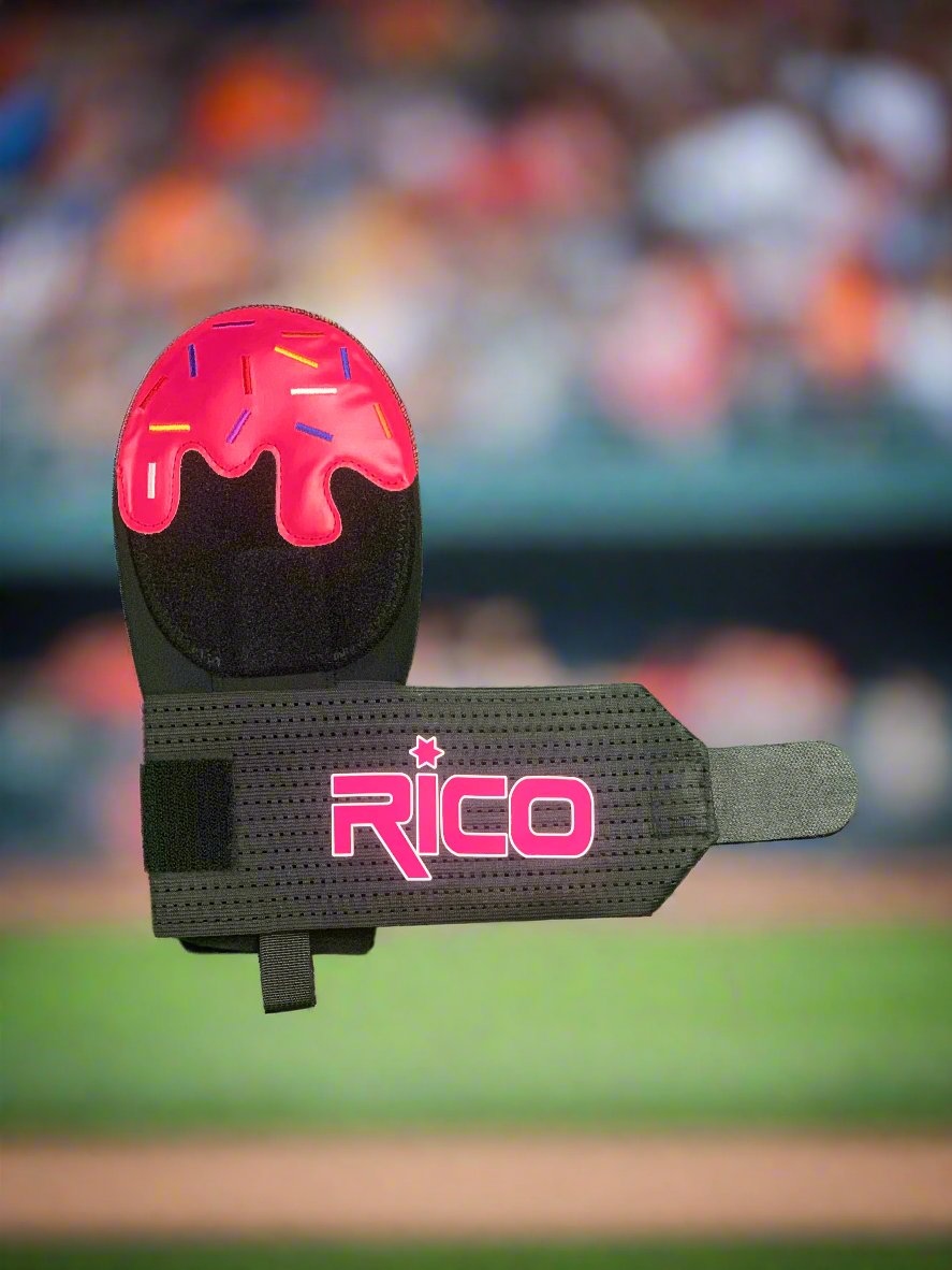 Rico Limited Edition ice cream sliding mitt in rose red with sprinkles.